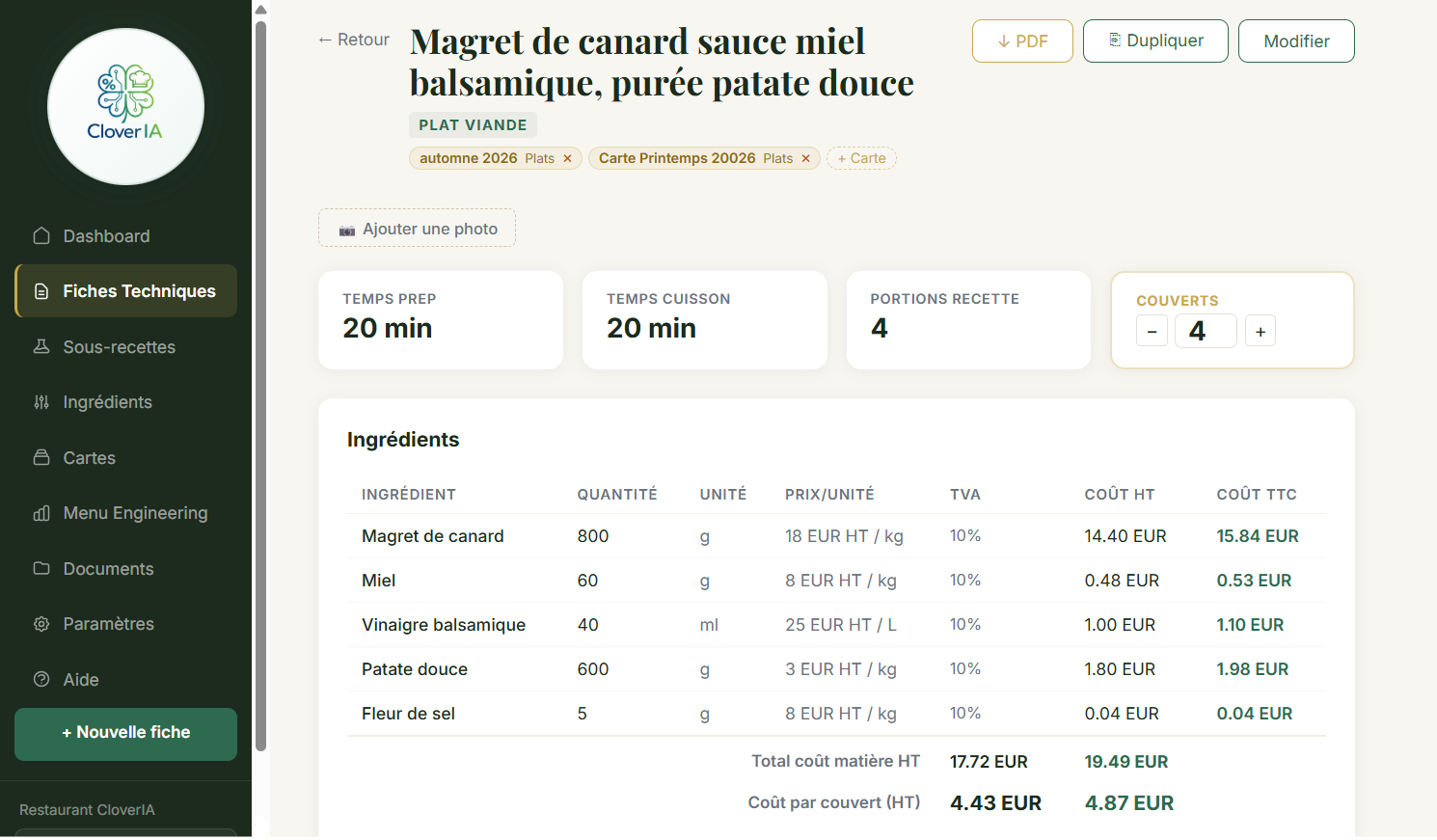 Création d'une fiche technique CloverIA
